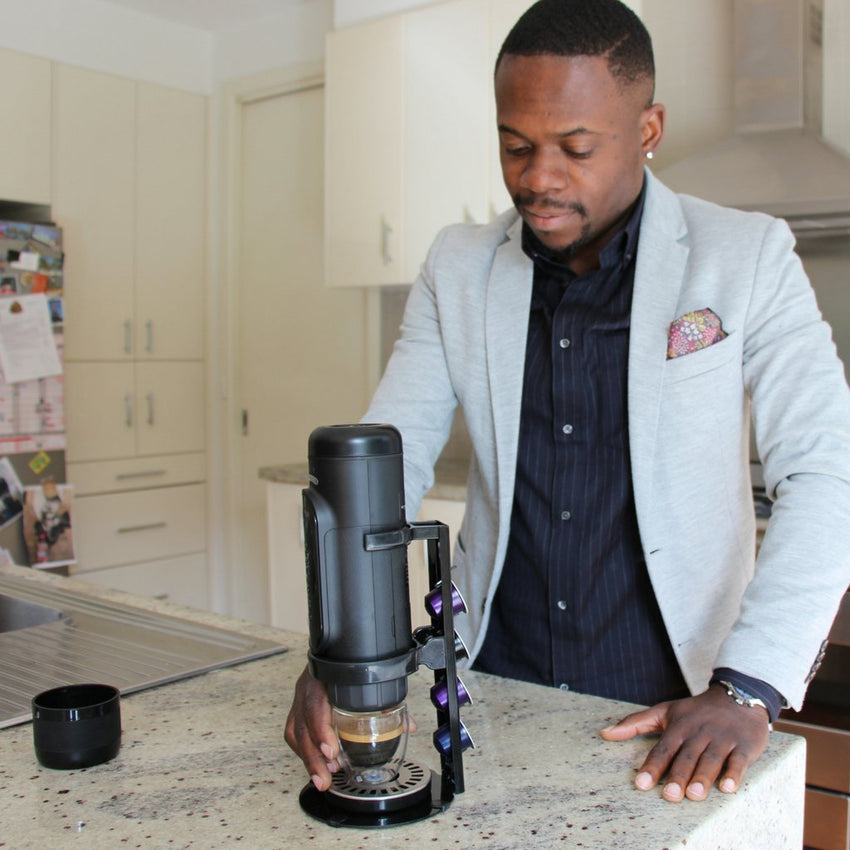 NowPresso Portable Espresso Machine Stand morning coffee in kitchen at home